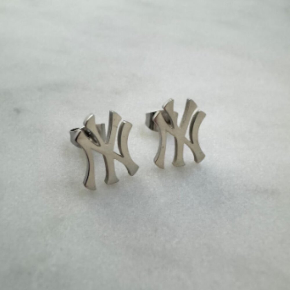 New York Yankee Earrings - Silver Studs - Minimalistic - Y2K - Christmas Gifts
